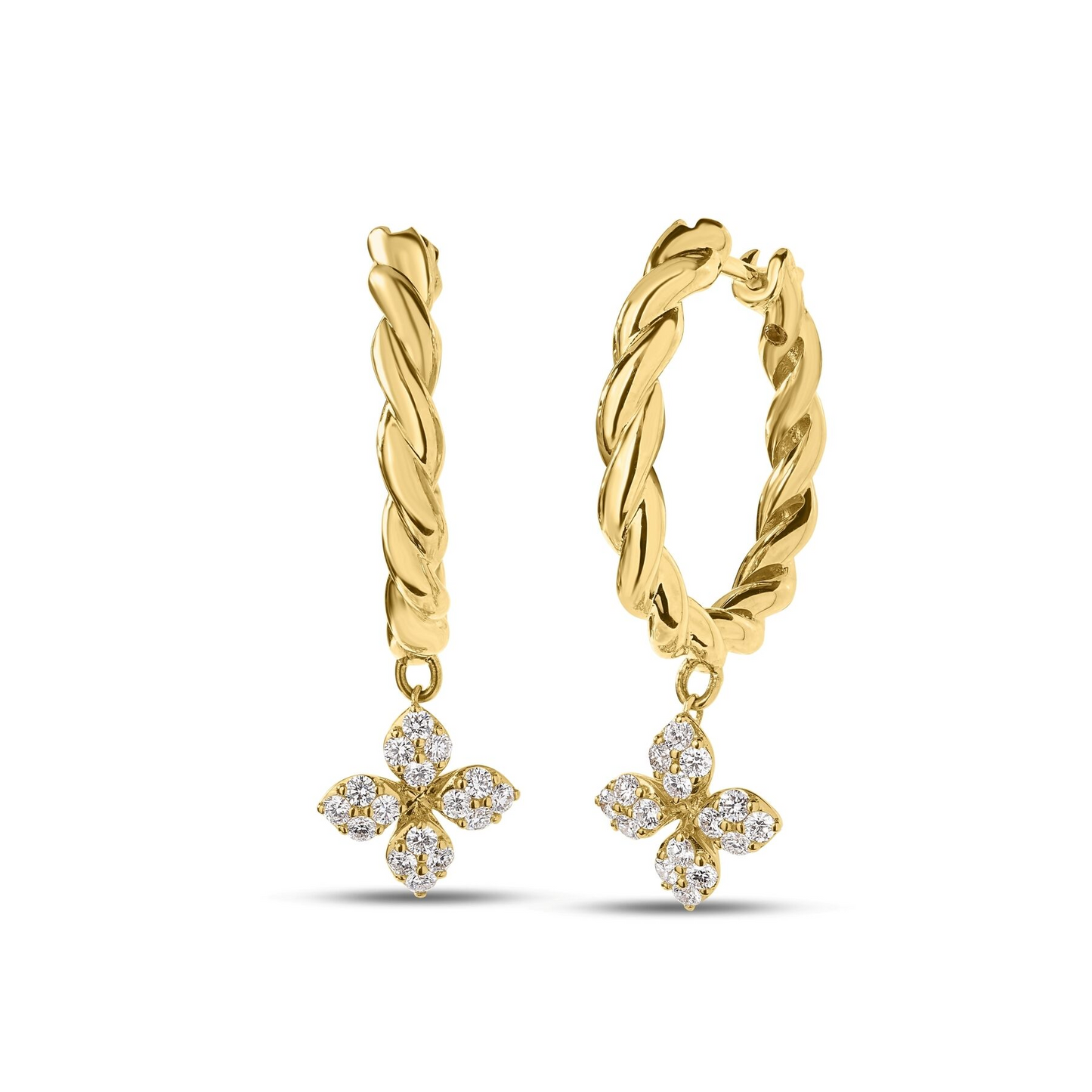 Roberto Coin 18K Yellow Gold Love In Verona Twist Diamond Hoop Earrings