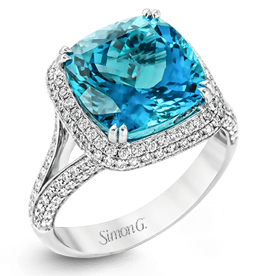 Simon G. 18K White Gold Blue Zircon & Diamond Ring