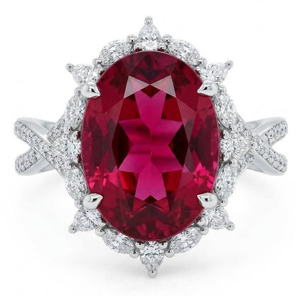 Simon G 18K White Gold Oval Checkerboard Rubellite Ring
