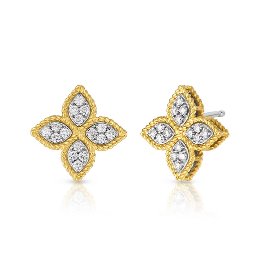 Roberto Coin 18K Yellow and White Gold Princess Flower Diamond Stud Earrings