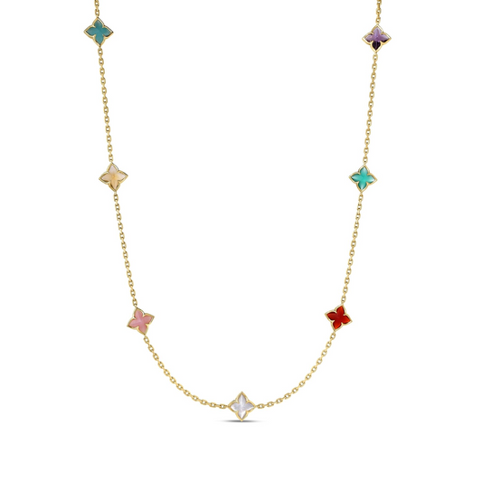 Roberto Coin 18K Yellow Gold Venetian Princess Carnival Mixed Stones Flower Station Necklace