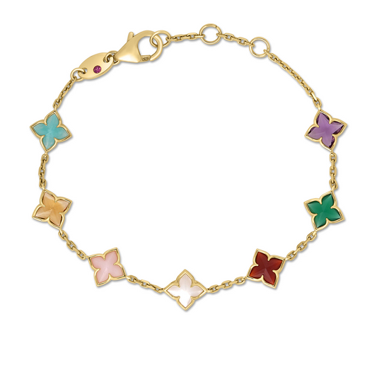Roberto Coin 18K Yellow Gold Venetian Princess Carnival Mixed Stones Flower Station Bracelet
