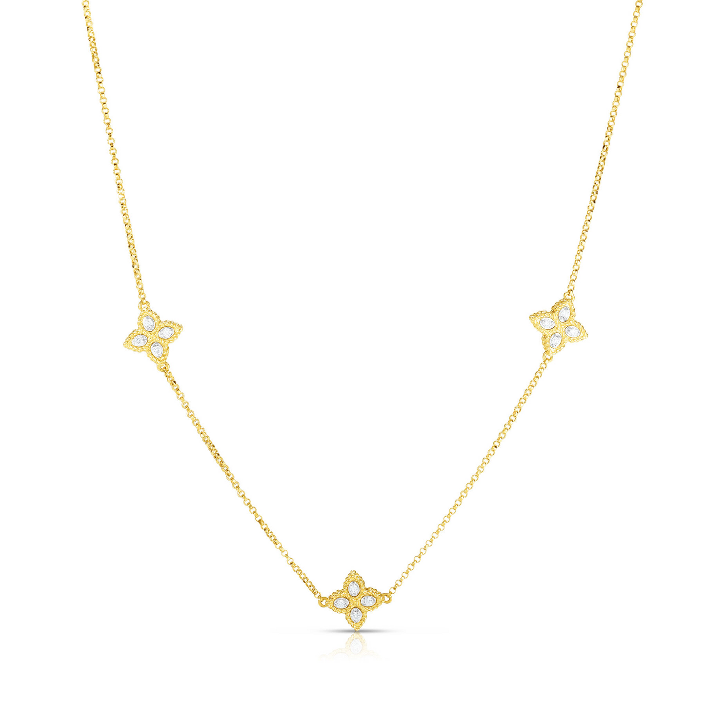 Roberto Coin 18K Yellow And White Gold Princess Flower 3 Station Diamond Necklace