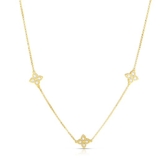 Roberto Coin 18K Yellow And White Gold Princess Flower 3 Station Diamond Necklace