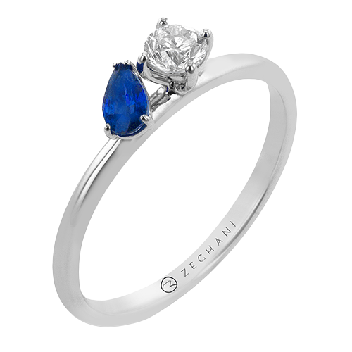 Zeghani 14K White Gold Blue Sapphire And Diamond Ring