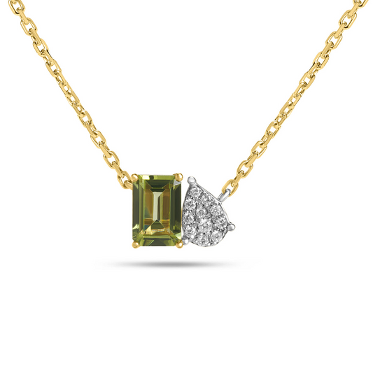 14K Yellow Gold Peridot And Diamond Pave Toi Et Moi Pendant Necklace