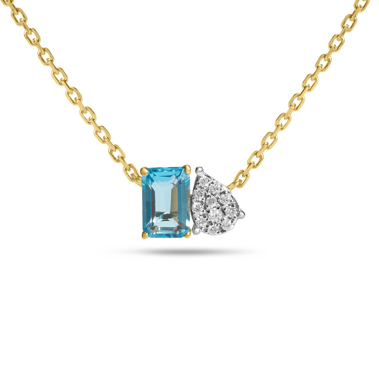 14K Yellow Gold Blue Topaz And Diamond Pave Toi Et Moi Pendant Necklace