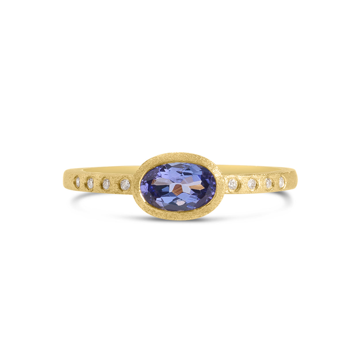 14K Yellow Gold Tanzanite And Diamond Satin Finish Ring
