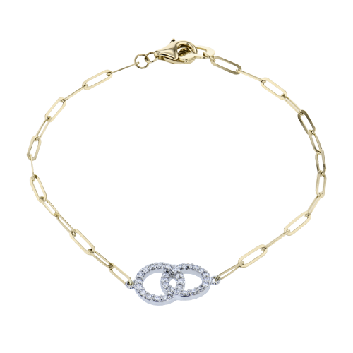 Zeghani 14K Two Tone Interlinked Diamond Circle Paperclip Bracelet