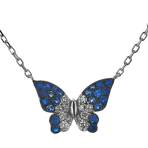 Zeghani 14K White Gold Blue Saph And Diamond Butterfly Necklace