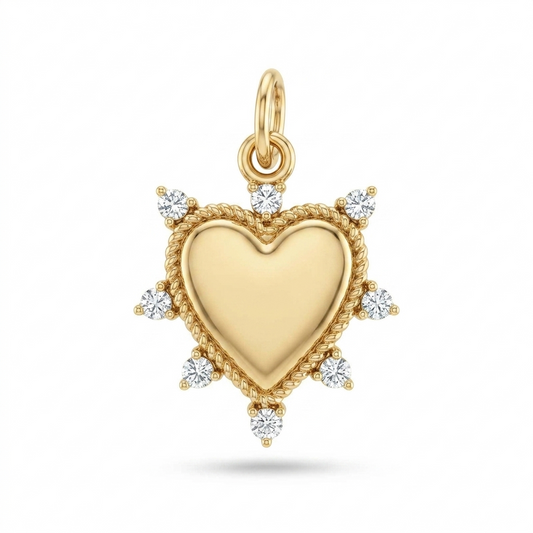 14K Yellow Gold Spiked Diamond Heart Charm