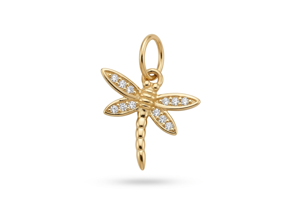 14K Yellow Gold Diamond Dragonfly Charm