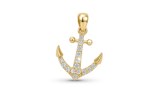 14K Yellow Gold Diamond Anchor Charm
