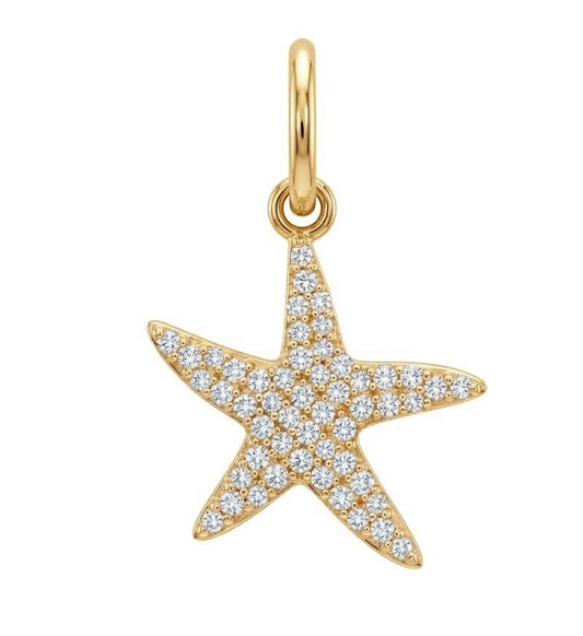 14K Yellow Gold Starfish Pave Diamond Charm