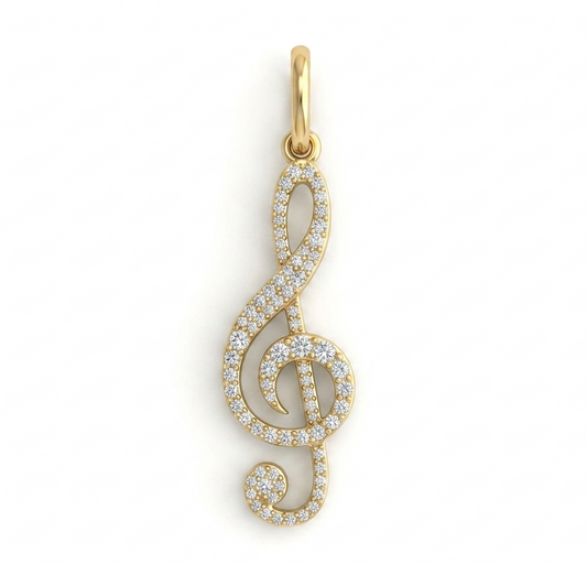 14K Yellow Gold Diamond Treble Clef Charm