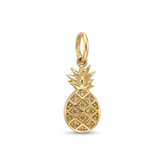 14K Yellow Gold Champange Diamond Pineapple Charm