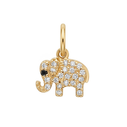 14K Yellow Gold Diamond Elephant Charm