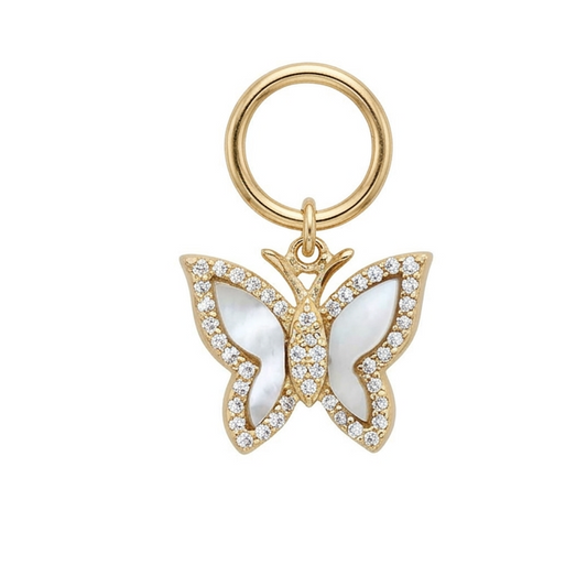 14K Yellow Gold Mother Of Pearl Diamond Butterfly Charm