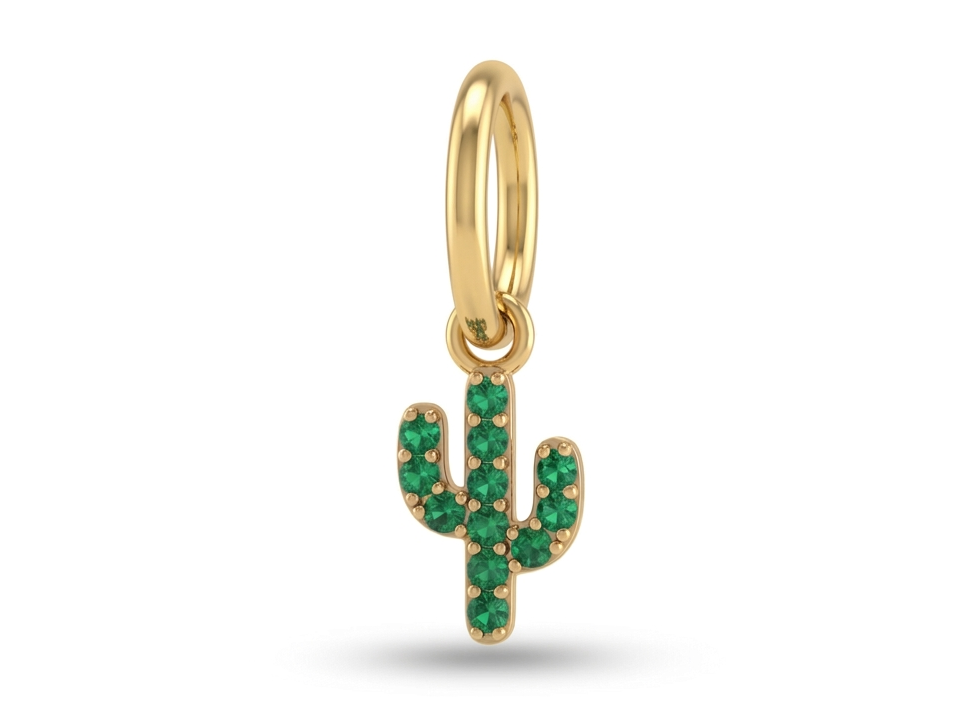 14K Yellow Gold Emerald Cactus Charm