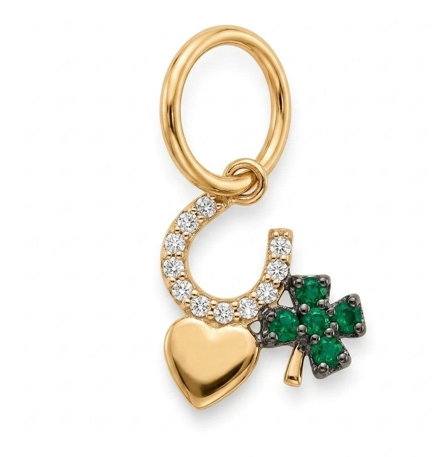 14K Yellow Gold Emerald And Diamond Lucky Charm