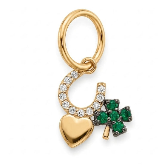14K Yellow Gold Emerald And Diamond Lucky Charm