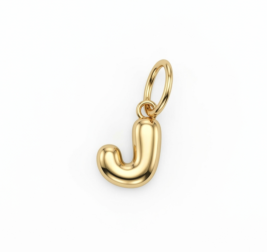 14K Yellow Gold Bubble "J" Charm