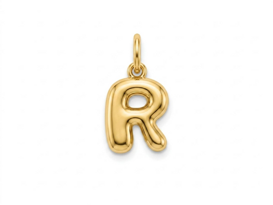 14K Yellow Gold Bubble "R" Charm