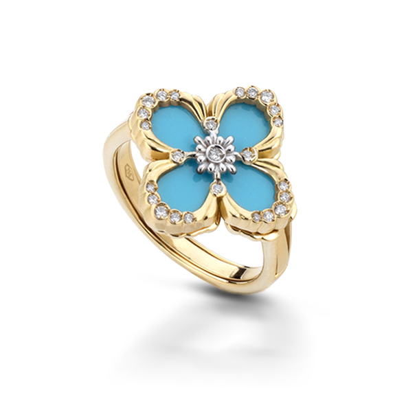 Mello 14K Yellow Gold Diamond Flower Ring with 8 Interchaneable MOP Inserts