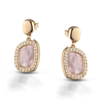 Mello 14K Yellow Gold Diamond Halo Drop Earrings Interchaneable MOP Inserts