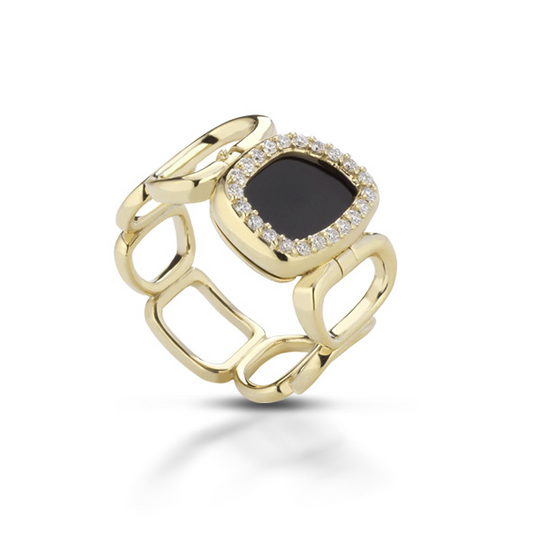 Mello 14K Yellow Gold Open Link Diamond Ring with 8 Interchaneable MOP Inserts