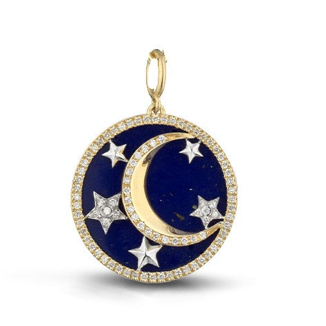 Mello 14K Yellow Gold Moon And Star Diamond Pendant Interchaneable MOP Inserts
