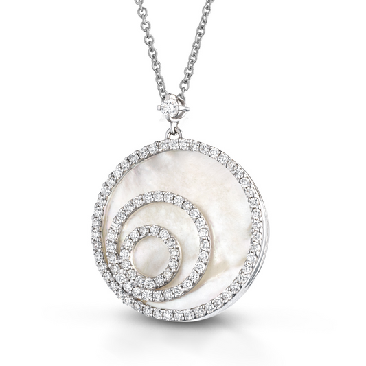 Mello 14K White Gold Multi-Circle Diamond Pendant Interchangeable MOP Inserts