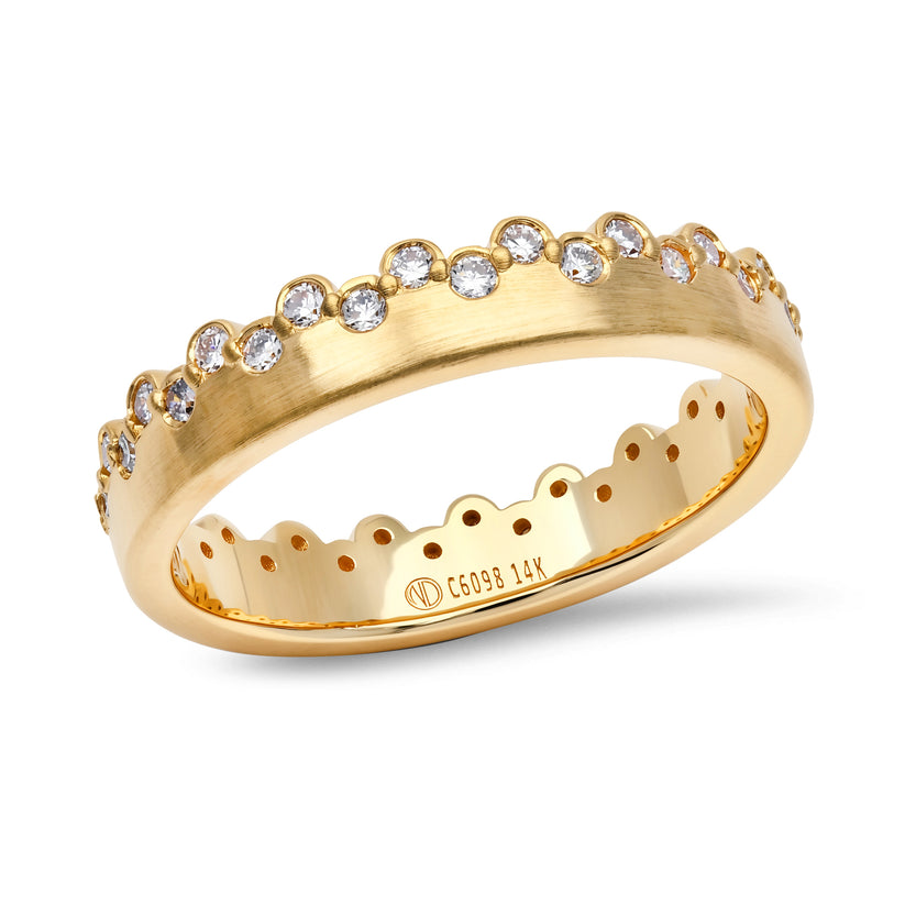 14K Yellow Gold Scalloped Diamond Brush Finish Band