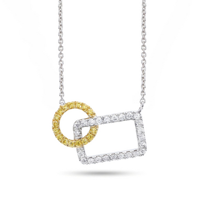 18K Two Tone Yellow And White Diamond Interlocking Shapes Necklace