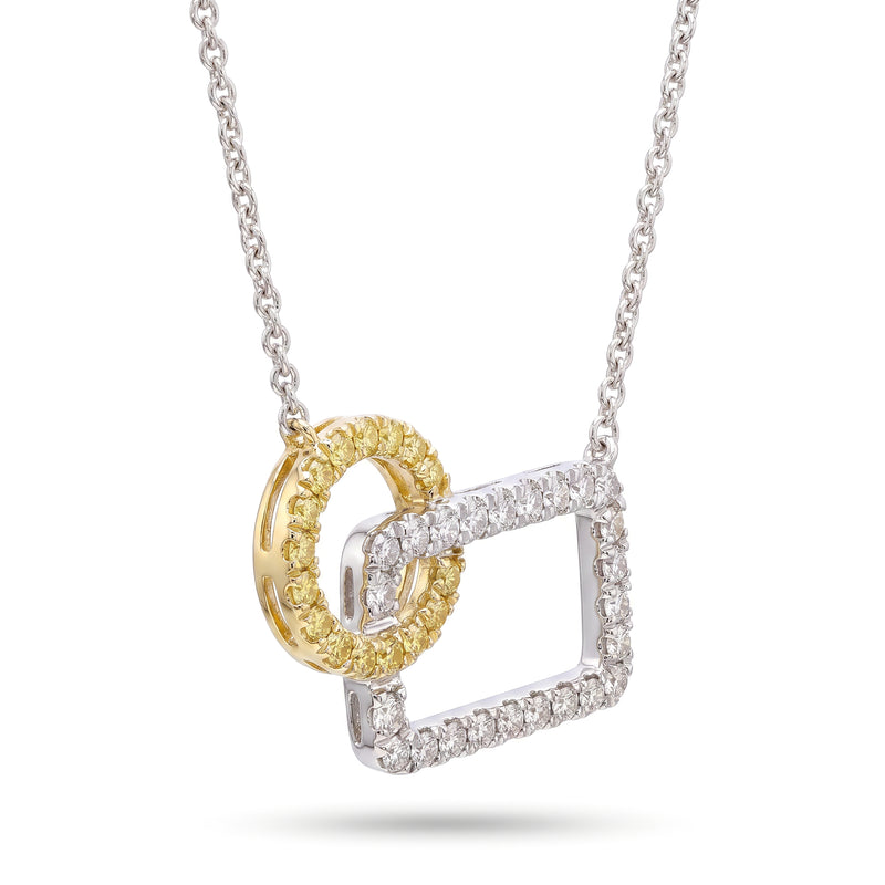 18K Two Tone Yellow And White Diamond Interlocking Shapes Necklace