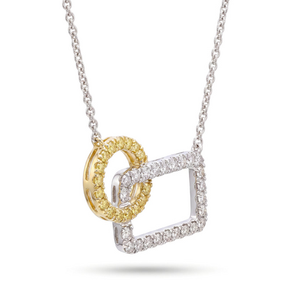 18K Two Tone Yellow And White Diamond Interlocking Shapes Necklace