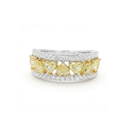 18K White Gold Yellow And White Heart Diamond Band