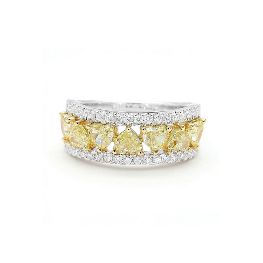 18K White Gold Yellow And White Heart Diamond Band