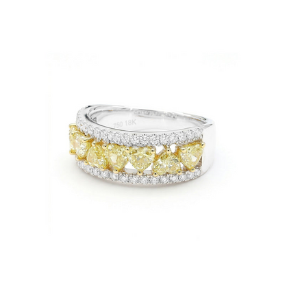 18K White Gold Yellow And White Heart Diamond Band