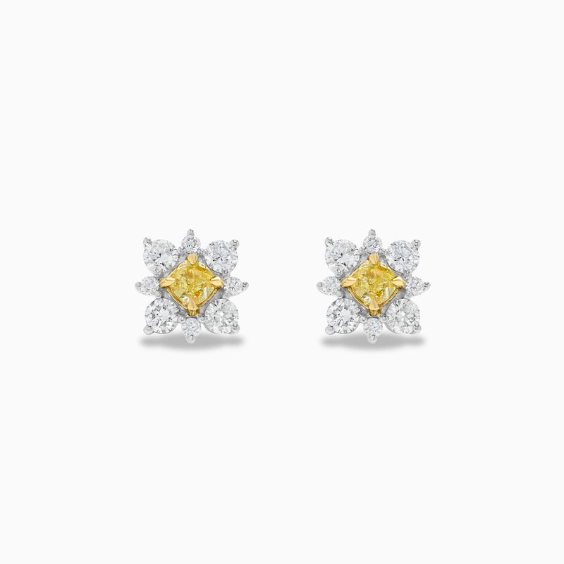 18K Two Tone Yellow And White Diamond Stud Earrings