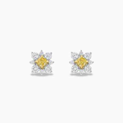 18K Two Tone Yellow And White Diamond Stud Earrings
