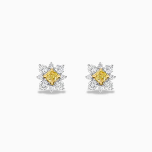 18K Two Tone Yellow And White Diamond Stud Earrings