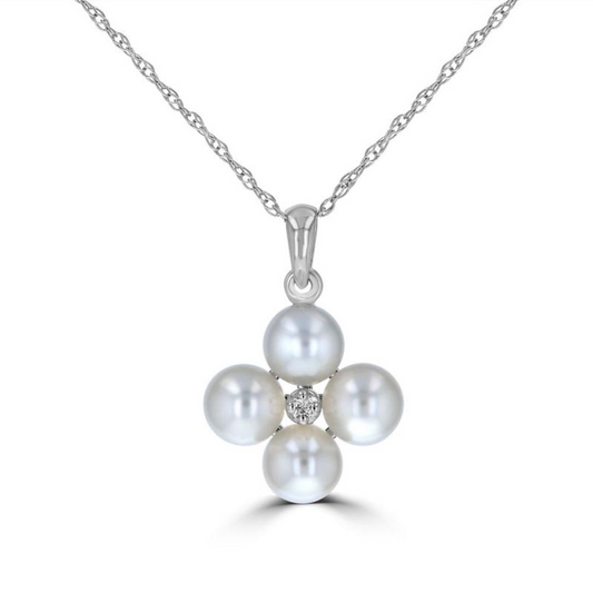 14K White Gold Freshwater Pearl And Diamond Pendant