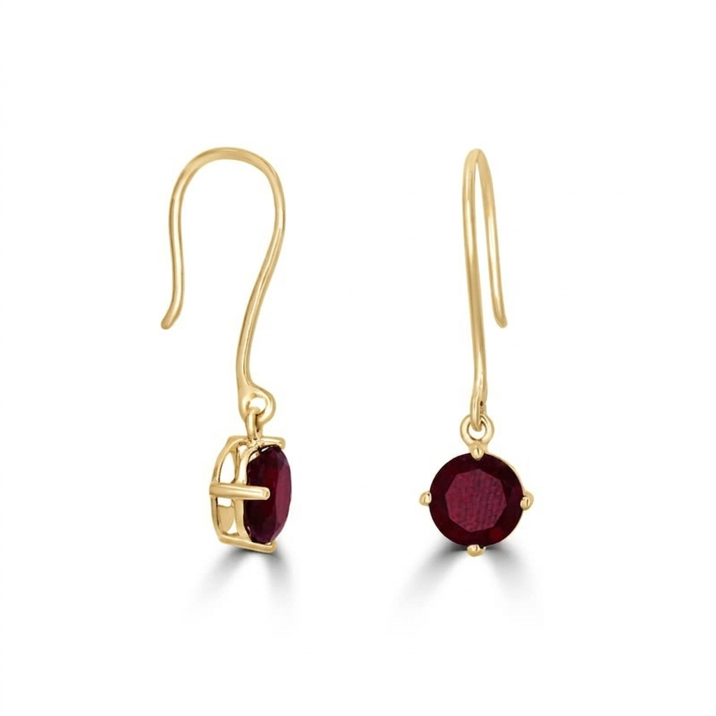 14K Yellow Gold Garnet Drop Earrings