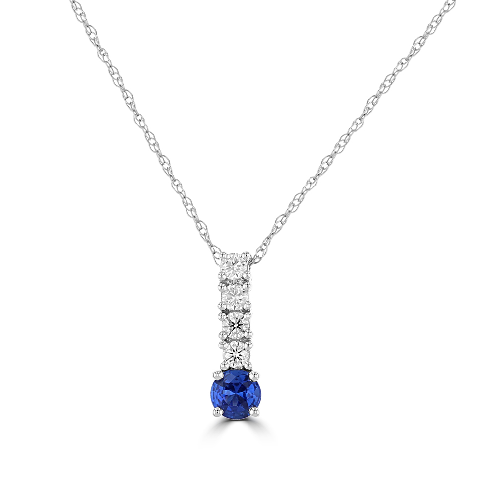 14K White Gold Blue Sapphire And Diamond Pendant