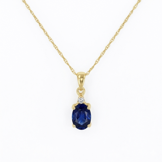 14K Yellow Gold Blue Sapphire And Diamond Pendant