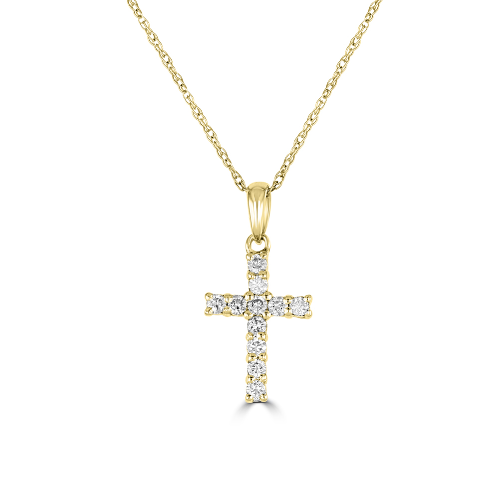14K Yellow Gold Diamond Cross