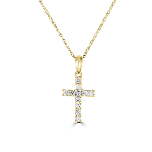 14K Yellow Gold Diamond Cross