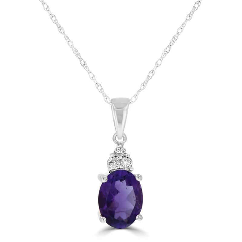 14K White Gold Amethyst And Diamond Pendant