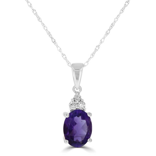 14K White Gold Amethyst And Diamond Pendant